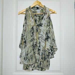 MNK Neck Tie Cold Shoulder Top Chiffon Boho